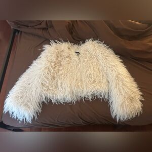 Zara Cream Faux Fur Coat